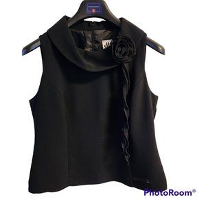 db Collection Sleeveless Top Sz 14 Round Collar Black Rose Streamers Back Zip
